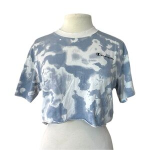 Champion Women's Blue Tie-Dye Crop Top Clouds Size M